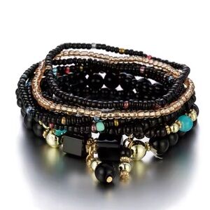 🖤💛Bohemian Black and Gold🖤💛Set of 8 Layered Bracelets/NIP